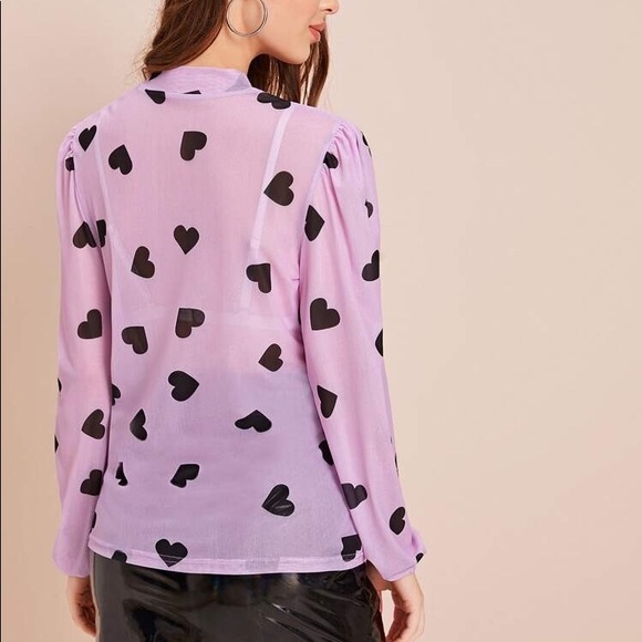 Heart Print Sheer Blouse (Without Bra) - Picture 5 of 5